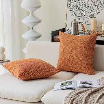 Kevin Textile Fall Pillow Cover Decor Lined Linen Throw Pillow Cases Cushion Cover Seasonal Autumn Pillow Covers for Chair, 18"x18"(2 Pack, Orange)
