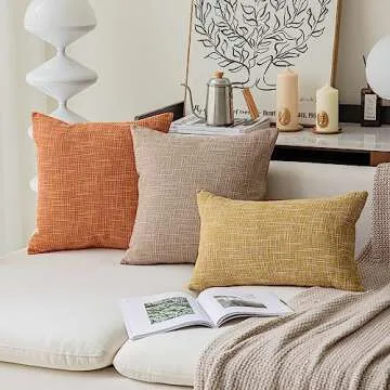 Kevin Textile Fall Pillow Cover Decor Lined Linen Throw Pillow Cases Cushion Cover Seasonal Autumn Pillow Covers for Chair, 18"x18"(2 Pack, Orange)