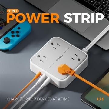 Slim Flat Plug Surge Protector Power Strip with USB-C