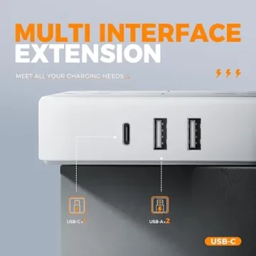 Slim Flat Plug Surge Protector Power Strip with USB-C