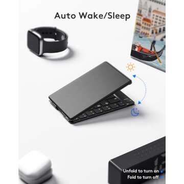 Samsers Foldable Bluetooth Keyboard - Portable Wireless Keyboard with Stand Holder, Rechargeable Full Size Ultra Slim Keyboard Compatible IOS Android Windows Smartphone Tablet and Laptop-Black