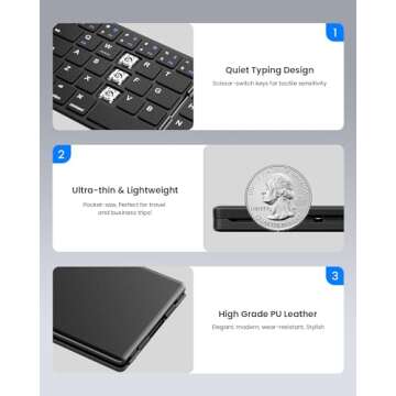 Samsers Foldable Bluetooth Keyboard - Portable Wireless Keyboard with Stand Holder, Rechargeable Full Size Ultra Slim Keyboard Compatible IOS Android Windows Smartphone Tablet and Laptop-Black