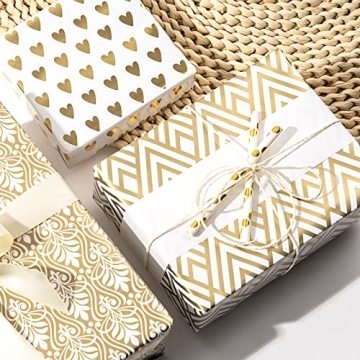 LeZakaa Gold Wrapping Paper - Elegant Gift Wrap Set