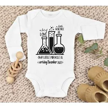 IVF Baby Bodysuit, Made With Love and Science, PERSONALIZED Pregnancy Announcement Reveal IVF Miracle Baby Worth The Wait