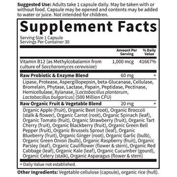 Garden of Life B12 - Vitamin Code Raw - 30 Capsules, 1,000mcg Whole Food Methylcobalamin for Energy, Vegan B12 Vitamin plus Probiotics & Enzymes, Gluten Free Supplements