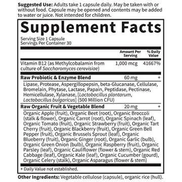 Garden of Life B12 - Vitamin Code Raw - 30 Capsules, 1,000mcg Whole Food Methylcobalamin for Energy, Vegan B12 Vitamin plus Probiotics & Enzymes, Gluten Free Supplements