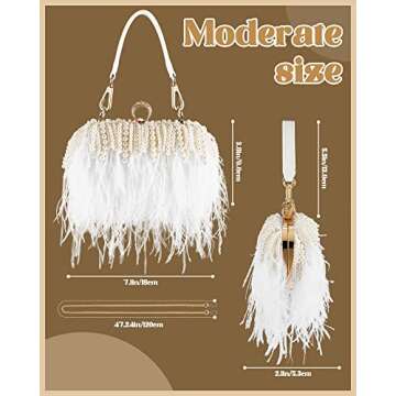 Tessco Women Ostrich Feather Tote Bag Fluffy Purse Clutch Feather Evening Handbag for Wedding(White ...