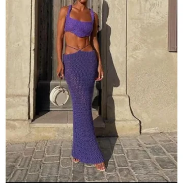 Stylish Summer Two-Piece Knit Set with Maxi Skirt