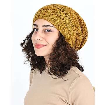 Lilax Knit Slouchy Oversized Soft Warm Winter Beanie Hat Mustard