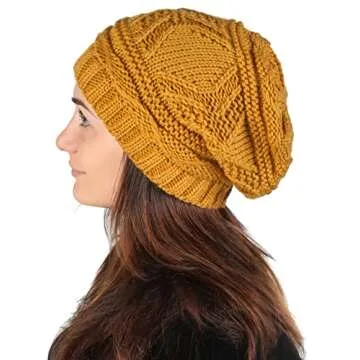Lilax Knit Slouchy Oversized Soft Warm Winter Beanie Hat Mustard