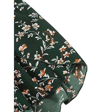 SheIn Women's Boho Floral Two Piece Outfit Off Shoulder Drawstring Crop Top and Shorts Set Medium Dark Green