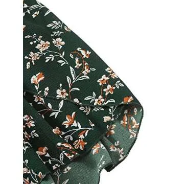 SheIn Women's Boho Floral Two Piece Outfit Off Shoulder Drawstring Crop Top and Shorts Set Medium Dark Green