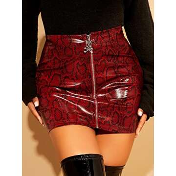 Stylish Floerns Red Snakeskin Mini Skirt for Casual Outings