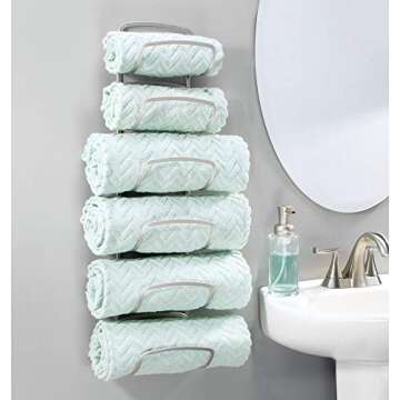 mDesign Metal Towel Storage Unit – Elegant Bathroom Towel Rack with 6 Compartments