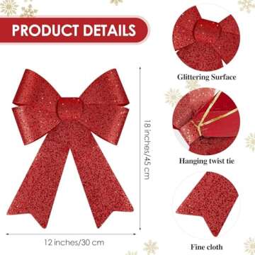 MCEAST 4 Pack Red Christmas Wreath Bow 12 x 18 Inches Christmas Tree Decorations and Ornaments Bow X...