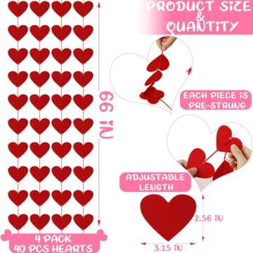 Charming 40PCS Valentines Day Decor - Heart Banner with Felt Hearts for Romantic Celebrations