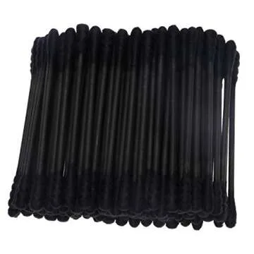 Mini Skater 100 Pcs Black Cotton Swabs with Cardboard Handles 3 Inch Buds Spiral Double Head Multipurpose Natural Short Applicators for Makeup Removal Small Parts Cleaning Ear (Black)