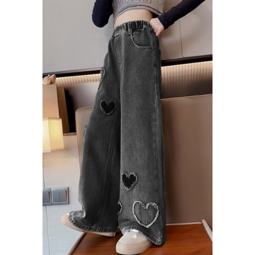 Shop AOWKULAE Girls Baggy Jeans Heart Print Style