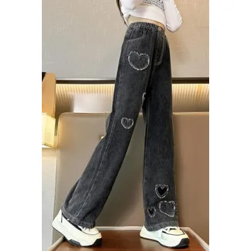 Shop AOWKULAE Girls Baggy Jeans Heart Print Style