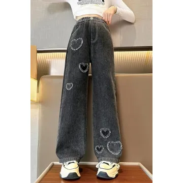 Shop AOWKULAE Girls Baggy Jeans Heart Print Style