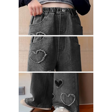 Shop AOWKULAE Girls Baggy Jeans Heart Print Style
