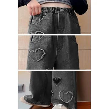 Shop AOWKULAE Girls Baggy Jeans Heart Print Style