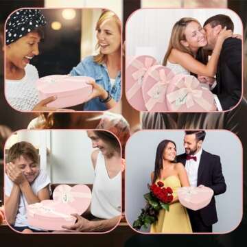 TUICARE 3 Pcs Heart Shaped Boxes Valentine's Day Heart Shaped Floral Gift Boxes Valentines Nesting Cardboard Cookie Box for Holiday Decorative Present Wrapping Packaging, 3 Sizes(Pink Card)