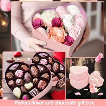 TUICARE 3 Pcs Heart Shaped Boxes Valentine's Day Heart Shaped Floral Gift Boxes Valentines Nesting Cardboard Cookie Box for Holiday Decorative Present Wrapping Packaging, 3 Sizes(Pink Card)