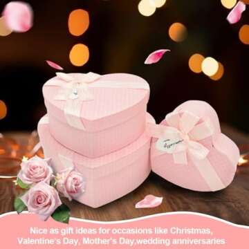 TUICARE 3 Pcs Heart Shaped Boxes Valentine's Day Heart Shaped Floral Gift Boxes Valentines Nesting Cardboard Cookie Box for Holiday Decorative Present Wrapping Packaging, 3 Sizes(Pink Card)