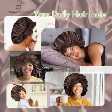 BONNET QUEEN Large Satin Bonnet Silk Bonnet for Sleeping Women Hair Bonnet Big Bonnet Night Sleep Ca...