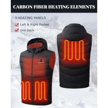 Venustas Men's heated Down Vest with battery pack 7.4V, Lightweight Electric Vest Battery Heated for Men with Detachable hood