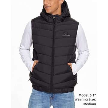 Venustas Men's heated Down Vest with battery pack 7.4V, Lightweight Electric Vest Battery Heated for Men with Detachable hood