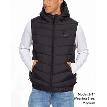 Venustas Men's heated Down Vest with battery pack 7.4V, Lightweight Electric Vest Battery Heated for Men with Detachable hood