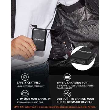 Venustas Men's heated Down Vest with battery pack 7.4V, Lightweight Electric Vest Battery Heated for Men with Detachable hood