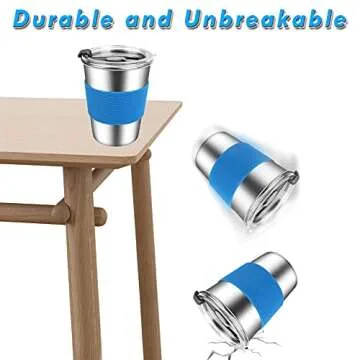 ShineMe Kids Stainless Steel Cups,12oz Kids Metal Drinking Glasses with Lids and Sleeves, 5pack Reusable Water Tumbler for Children and Adults Spill Proof, Apply to Indoor and Outdoor