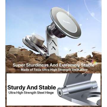 Nycetek Tesla Phone Mount Holder for, [Super Suction Power] Dashboard Magnetic iPhone Car Mount for Tesla Model Y/3/S/X Accessories 2023, Alloy Foldable Car Holder for iPhone Samsung and More