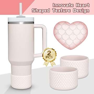 WUQID Heart Shaped Texture Silicone Boot Compatible with Stanle Quencher H2.0 & IceFlow Flip 20oz 30oz 40oz and Hydro Sport Flask 12-24oz, Anti-Slip Bottle Bottom Sleeve Cover