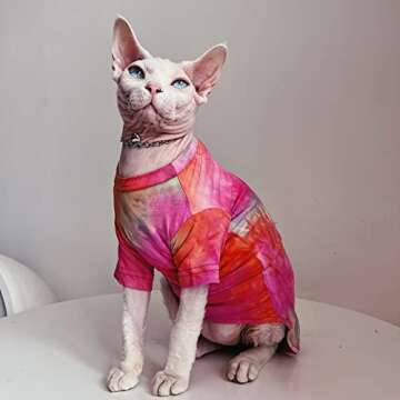 Bonaweite Hairless Cats Rainbow Rendering T-Shirt for Spring Summer Autumn, Breathable Cat Wear Clothes Vest Shirts for Sphynx, Cornish Rex, Devon Rex, Peterbald