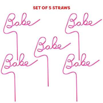 xo, Fetti Bachelorette Party XL Pink Babe Straw Set - 5 pieces | Bridal Shower + Party Decorations | Birthday Party Gift