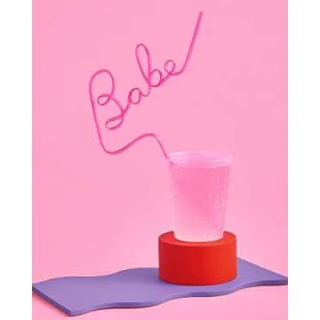xo, Fetti Bachelorette Party XL Pink Babe Straw Set - 5 pieces | Bridal Shower + Party Decorations | Birthday Party Gift