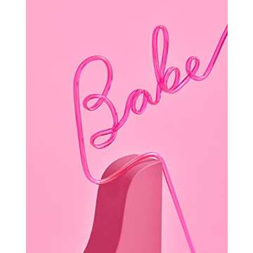 xo, Fetti Bachelorette Party XL Pink Babe Straw Set - 5 pieces | Bridal Shower + Party Decorations | Birthday Party Gift