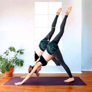 JUNEBRUSHS 8 Pack Self Adhesive Acrylic Mirror, 8 x 8 Inch Tiles,Flexible Plastic Mirror Sheets Wall Stickers,2MM Thick Frameless Small Mirror