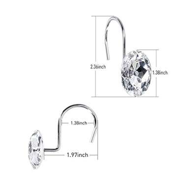 Shower Curtain Hooks, 24PCS Stainless Steel Rhinestones Crystal Shower Curtain Rings Diamond Shower Hooks Hangers Hooks Decorative for Bathroom Bedroom Home .(Chrome)