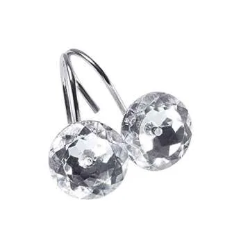 Shower Curtain Hooks, 24PCS Stainless Steel Rhinestones Crystal Shower Curtain Rings Diamond Shower Hooks Hangers Hooks Decorative for Bathroom Bedroom Home .(Chrome)