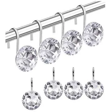Shower Curtain Hooks, 24PCS Stainless Steel Rhinestones Crystal Shower Curtain Rings Diamond Shower Hooks Hangers Hooks Decorative for Bathroom Bedroom Home .(Chrome)