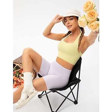 Lavento Women's Halter Sports Bra Pleated Longline Padded Yoga Crop Bras Top (Summer Lime, 4)