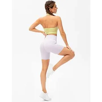 Lavento Women's Halter Sports Bra Pleated Longline Padded Yoga Crop Bras Top (Summer Lime, 4)