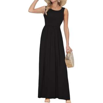 AUSELILY Women's Summer Sleeveless Loose Maxi Dress Casual Long Dresses with Pockets 2025 New Black 3XL