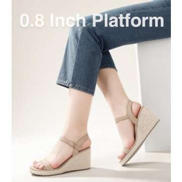 Ankis Platform Wedge Sandals for Women, Nude Espadrille Womens Wedge Sandals Comfortable Open Toe Ankle Strap High Heel Wedges for Women Dressy Summer -3.4Inch