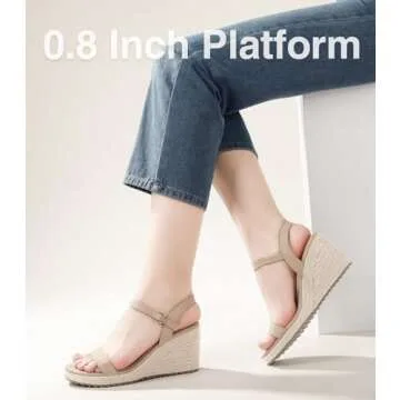 Ankis Platform Wedge Sandals for Women, Nude Espadrille Womens Wedge Sandals Comfortable Open Toe Ankle Strap High Heel Wedges for Women Dressy Summer -3.4Inch